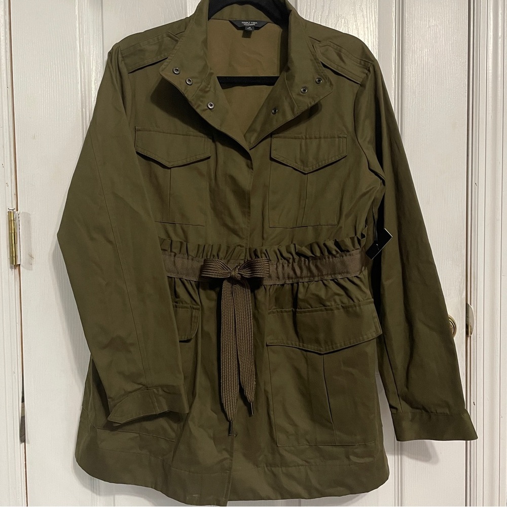 Vera Wang Military Army Green 4 Pocket Utility Jacket with Bow Front Tie Medium - Picture 3 of 9